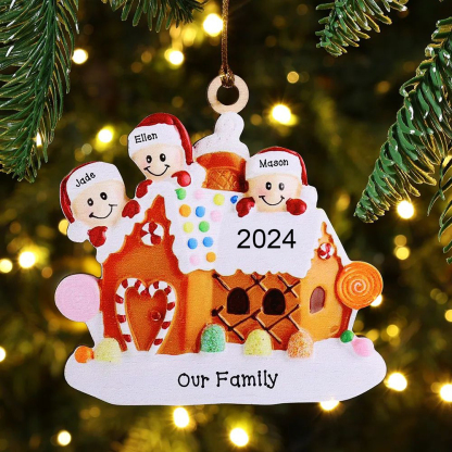 Cookie House Christmas Ornament Custom 3 Names Hanging Ornament Gifts For Family