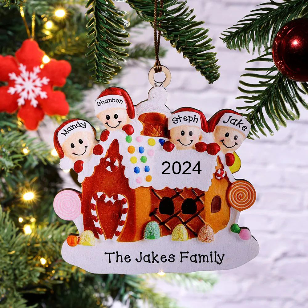Cookie House Christmas Ornament Custom 3 Names Hanging Ornament Gifts For Family