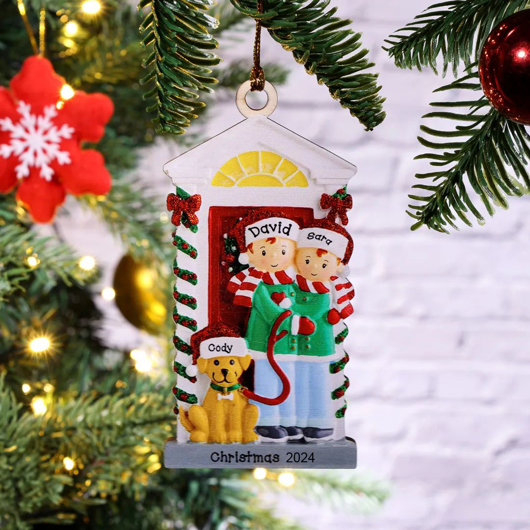 3 Names+Dog Name-Personalized Family Christmas Xmas Tree Decoration Hanging Wooden Ornament with Name-Family with Dog