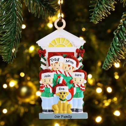 3 Names+Dog Name-Personalized Family Christmas Xmas Tree Decoration Hanging Wooden Ornament with Name-Family with Dog