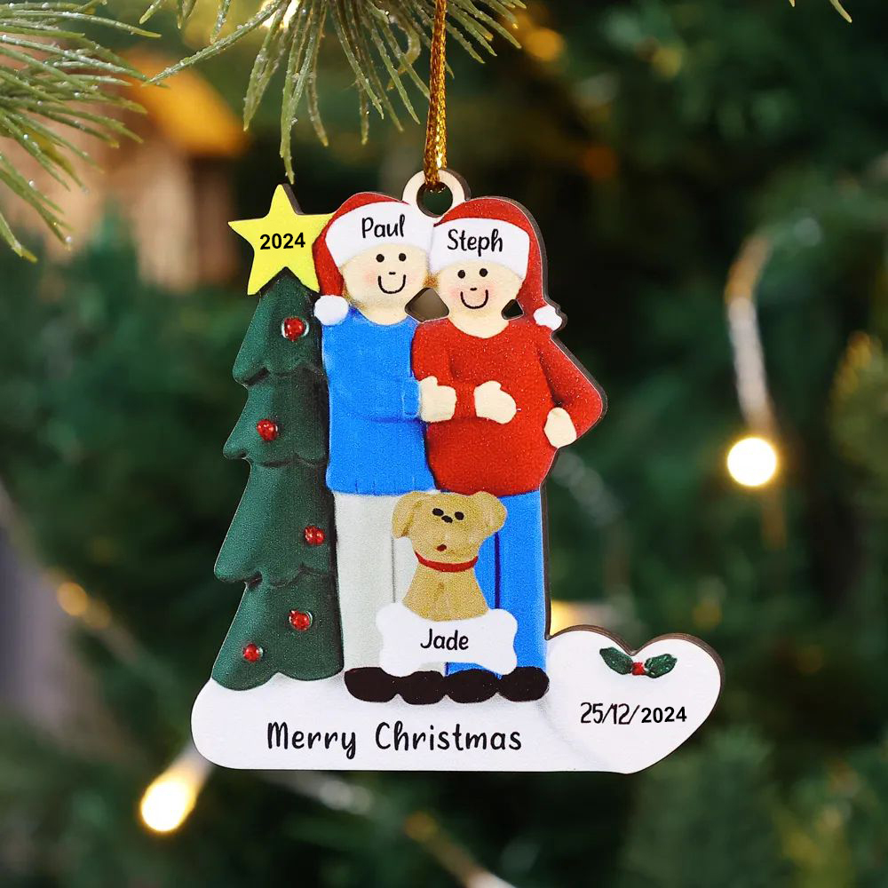 3 Names-Personalized Family Wooden Christmas Xmas Tree Decoration Ornament-Custom 3 Names And Dates Hanging Ornament Gifts For Family