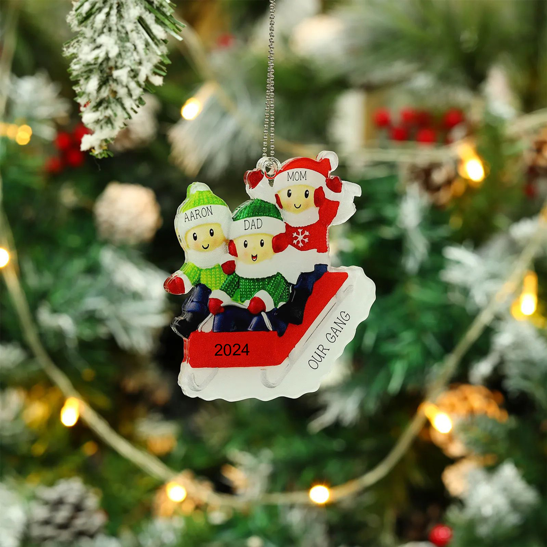4 Names-Personalized Family Acrylic Christmas Xmas Tree Decoration Ornament-Custom 4 Names And Text Hanging Ornament Gifts For Family