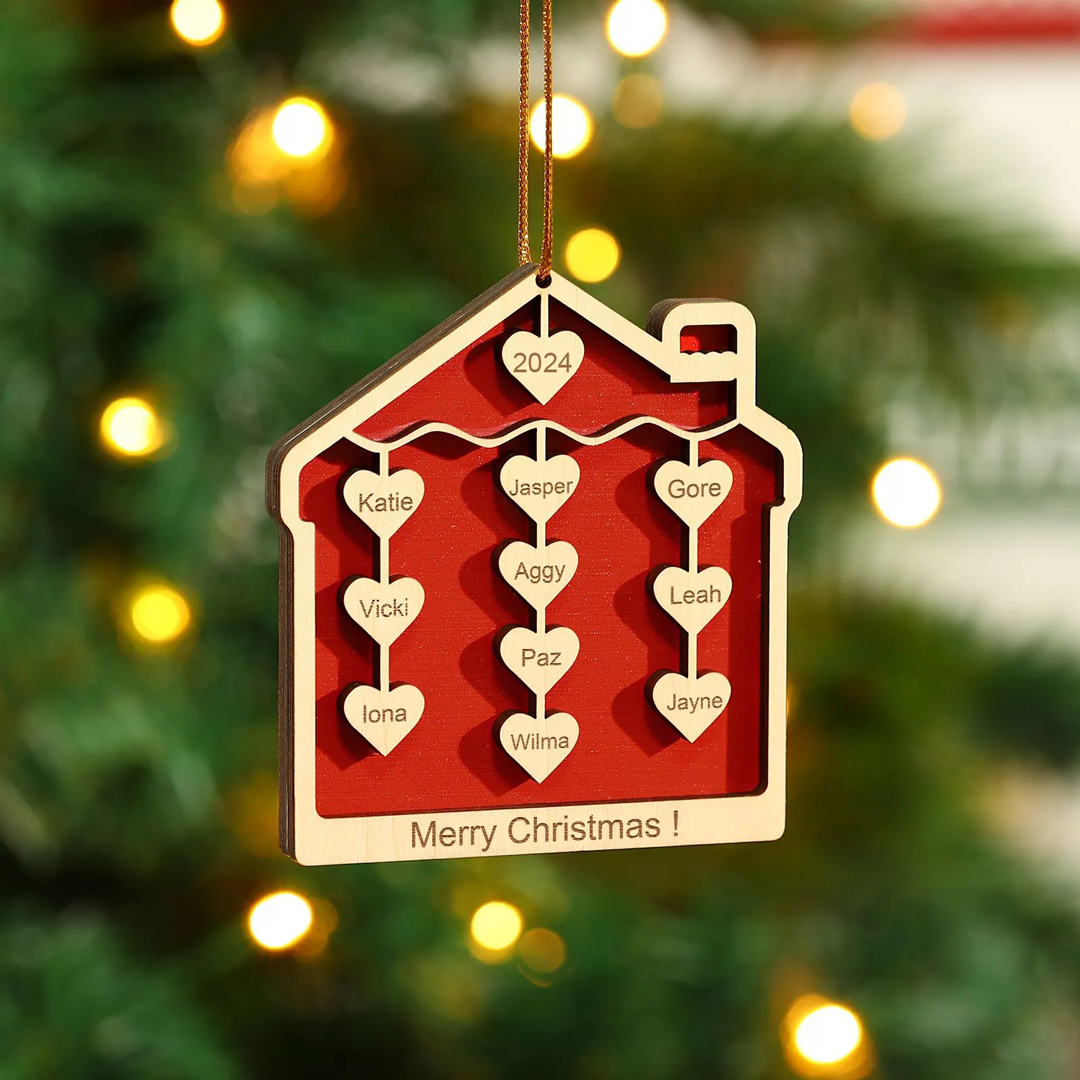 10 Names-Personalized Family Wooden Christmas Xmas Tree Decoration Ornament-Custom 10 Names And Year Hanging Ornament Gifts For Family