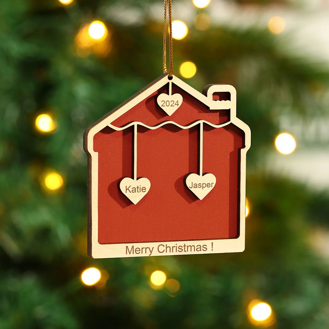 2 Names-Personalized Family Wooden Christmas Xmas Tree Decoration Ornament-Custom 2 Names And Year Hanging Ornament Gifts For Family