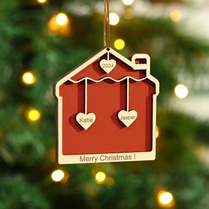 2 Names-Personalized Family Wooden Christmas Xmas Tree Decoration Ornament-Custom 2 Names And Year Hanging Ornament Gifts For Family