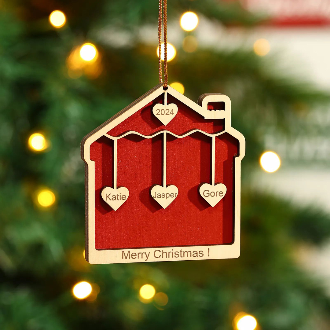 3 Names-Personalized Family Wooden Christmas Xmas Tree Decoration Ornament-Custom 3 Names And Year Hanging Ornament Gifts For Family