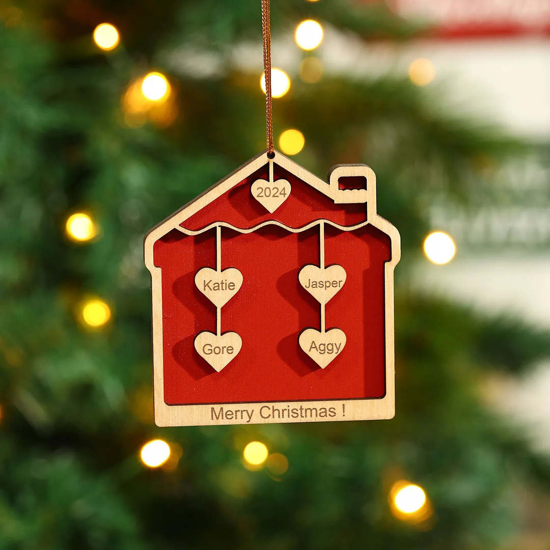 4 Names-Personalized Family Wooden Christmas Xmas Tree Decoration Ornament-Custom 4 Names And Year Hanging Ornament Gifts For Family