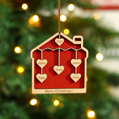 5 Names-Personalized Family Wooden Christmas Xmas Tree Decoration Ornament-Custom 5 Names And Year Hanging Ornament Gifts For Family