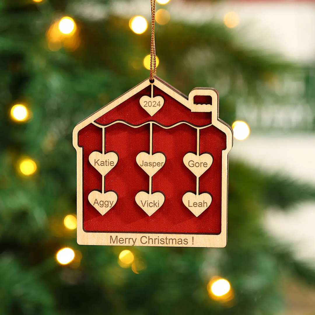 6 Names-Personalized Family Wooden Christmas Xmas Tree Decoration Ornament-Custom 6 Names And Year Hanging Ornament Gifts For Family