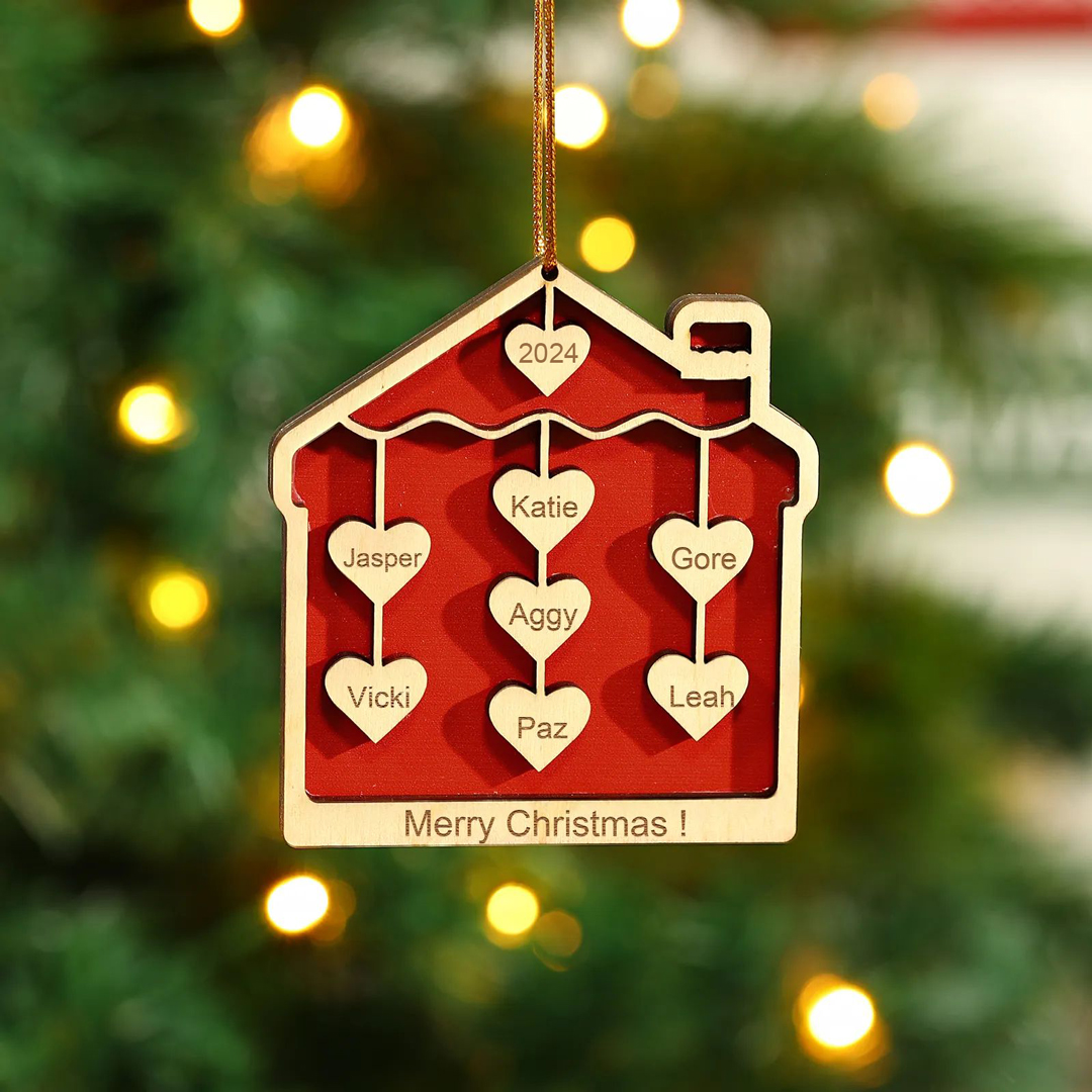 7 Names-Personalized Family Wooden Christmas Xmas Tree Decoration Ornament-Custom 7 Names And Year Hanging Ornament Gifts For Family