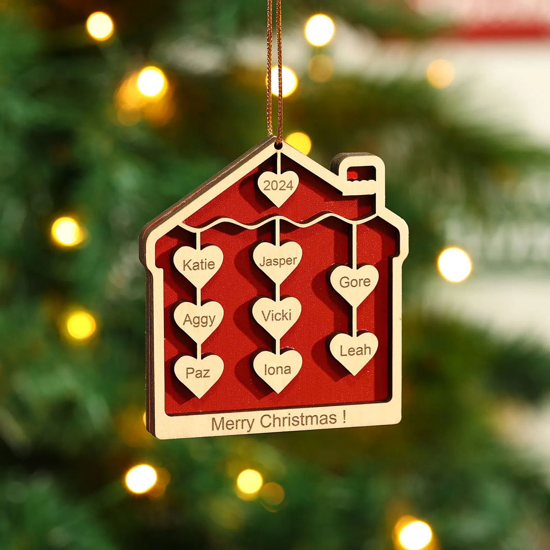 8 Names-Personalized Family Wooden Christmas Xmas Tree Decoration Ornament-Custom 8 Names And Year Hanging Ornament Gifts For Family