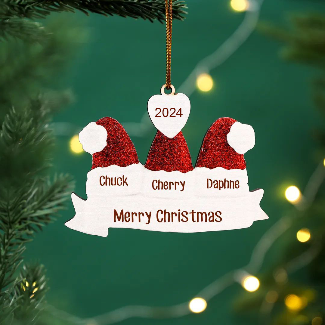 3 Names-Personalized Family Wooden Christmas Xmas Tree Decoration Ornament-Custom 3 Names And Text Hanging Ornament Gifts For Family