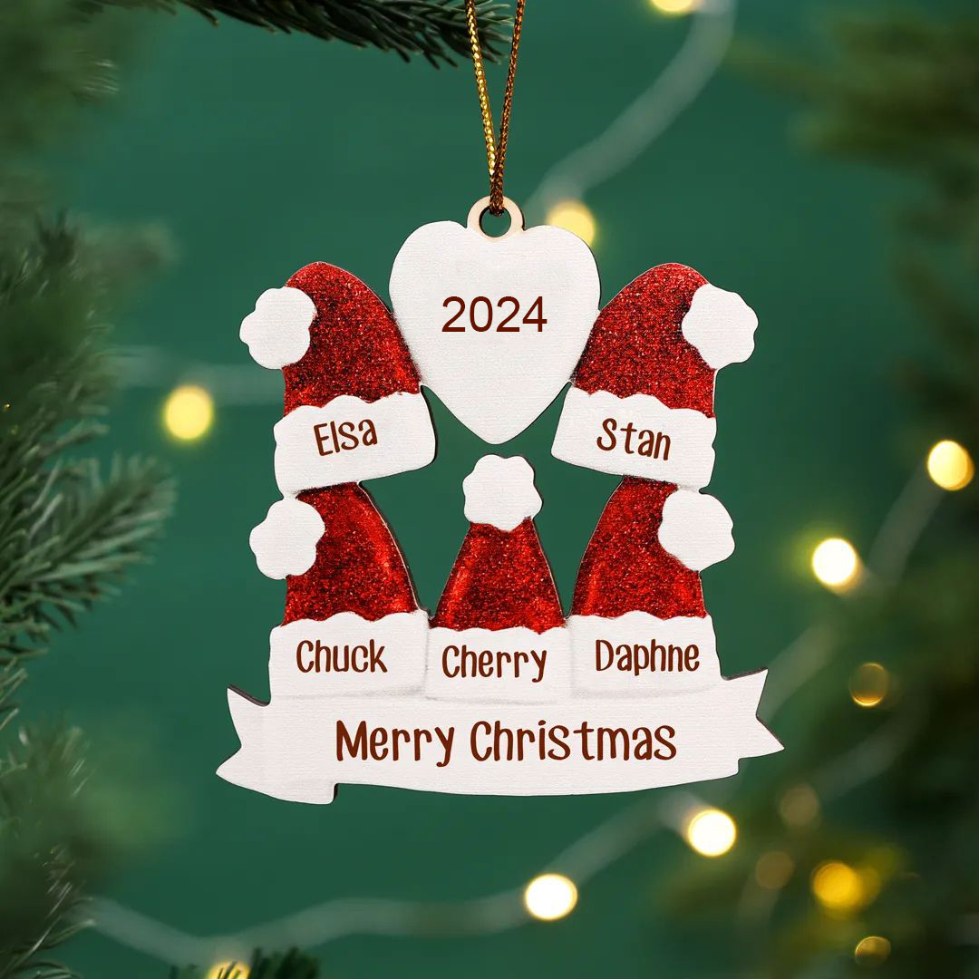 3 Names-Personalized Family Wooden Christmas Xmas Tree Decoration Ornament-Custom 3 Names And Text Hanging Ornament Gifts For Family