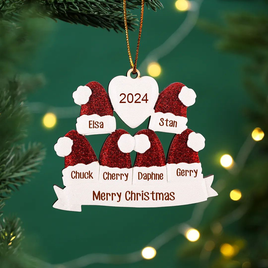 3 Names-Personalized Family Wooden Christmas Xmas Tree Decoration Ornament-Custom 3 Names And Text Hanging Ornament Gifts For Family