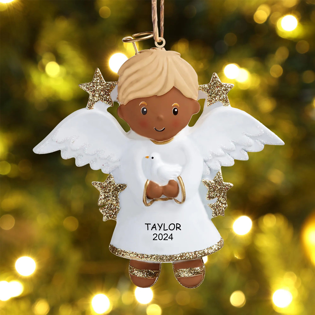 Personalised Angel Christmas Ornament Customized 1 Name and Year Boy/G