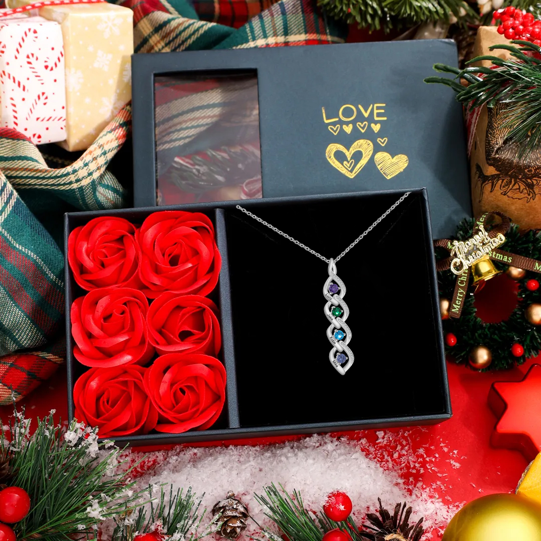 Personalized Hearts Necklace Custom 2-4 Names &  Birthstones Necklace Gifts for Her | Jessemade