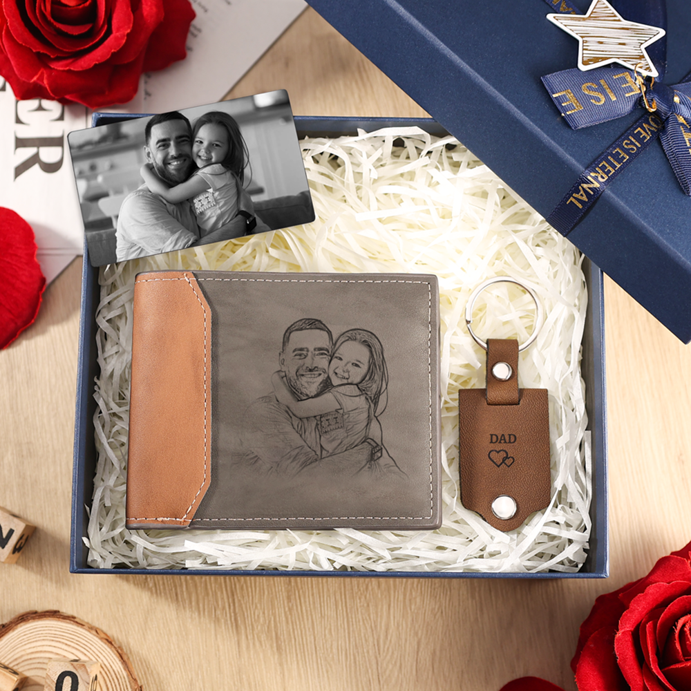 Personalized Men's Wallet & Keychain Set with Custom Photo & Name & TextMemorial Gift for Him | Jessmade