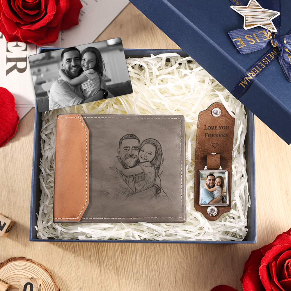 Personalized Men's Wallet & Keychain Set with Custom Photo & Name & TextMemorial Gift for Him | Jessmade