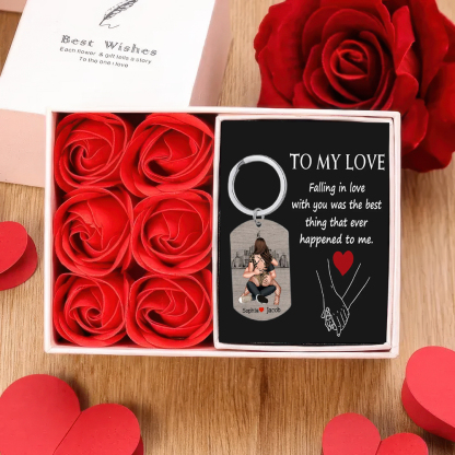 [Copy]Personalized Couple Keychain Custom 2 Names Keyring "Get Home Safe" Stainless Steel Keychain