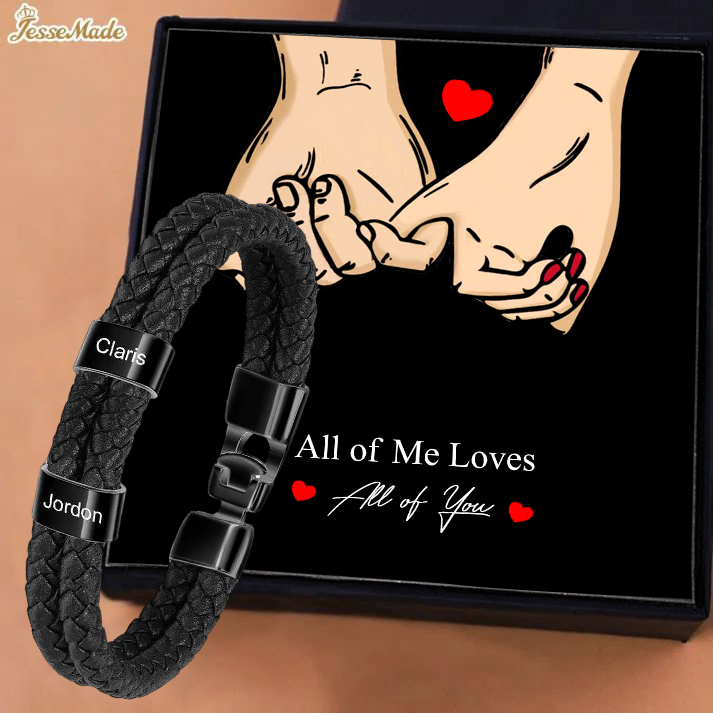 To My Man-Personalized Men's Bracelet with Custom 2 Names Braided Leather Bracelet with Gift Box Valentine’s Day Gift for Him | Jessemade