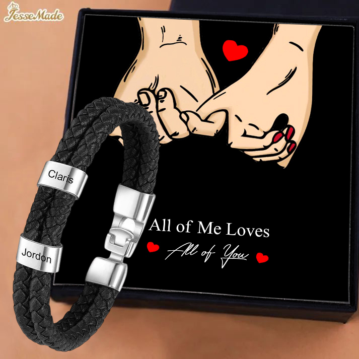 To My Man-Personalized Men's Bracelet with Custom 2 Names Braided Leather Bracelet with Gift Box Valentine’s Day Gift for Him | Jessemade
