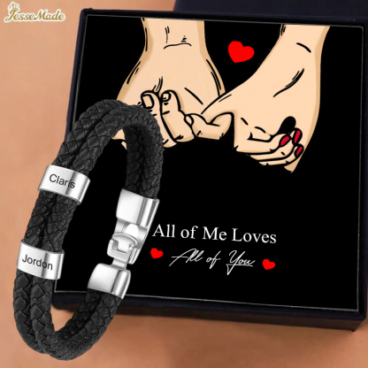 To My Man-Personalized Men's Bracelet with Custom 2 Names Braided Leather Bracelet with Gift Box Valentine’s Day Gift for Him | Jessemade