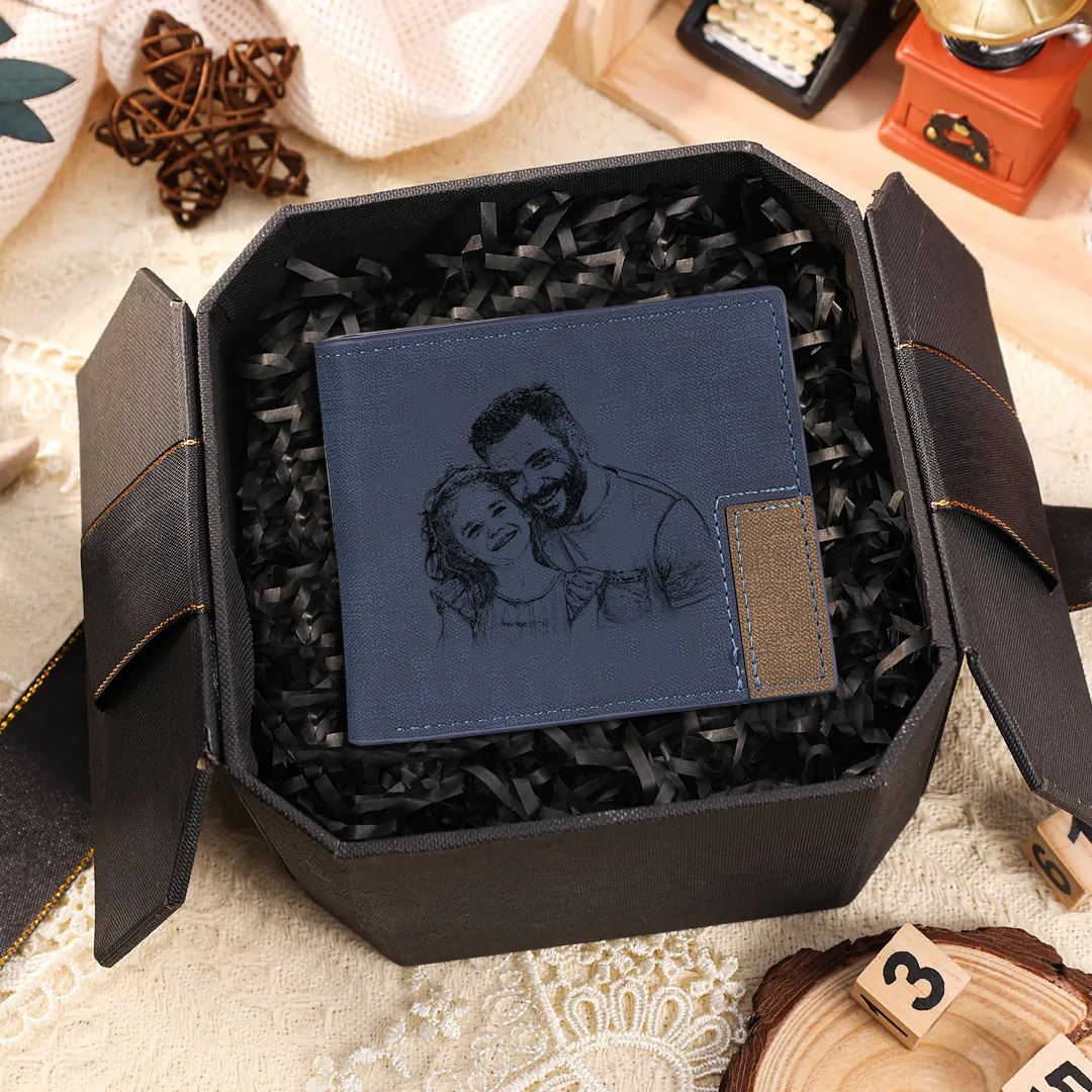 Personalized Leather Wallet Engraved Photo Short Purse Gifts For Men | Jessemade