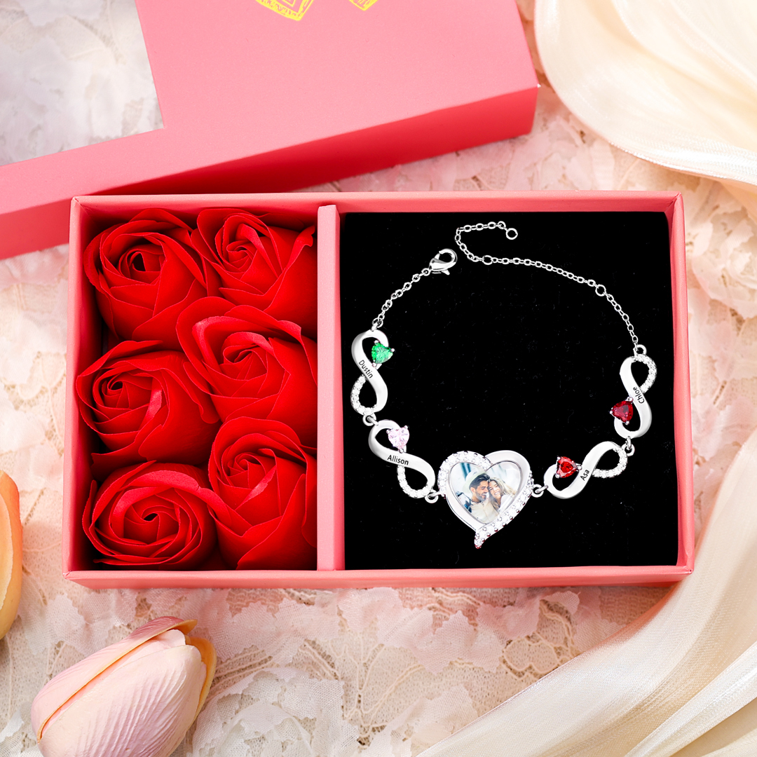 2-5 Birthstones & Names & Photo - Personalized Birthstone Beautiful Bracelet Gift for Mom