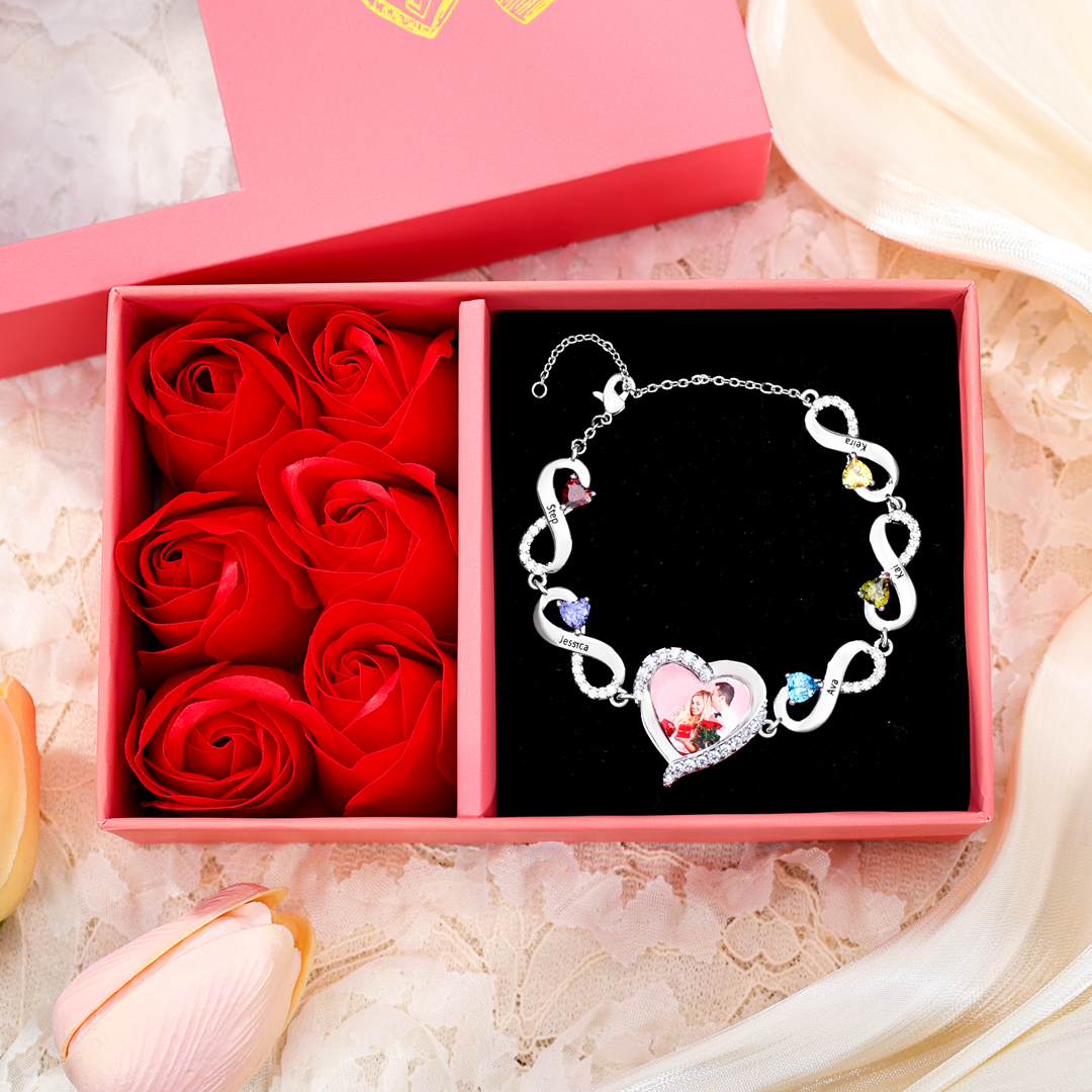 2-5 Birthstones & Names & Photo - Personalized Birthstone Beautiful Bracelet Gift for Mom