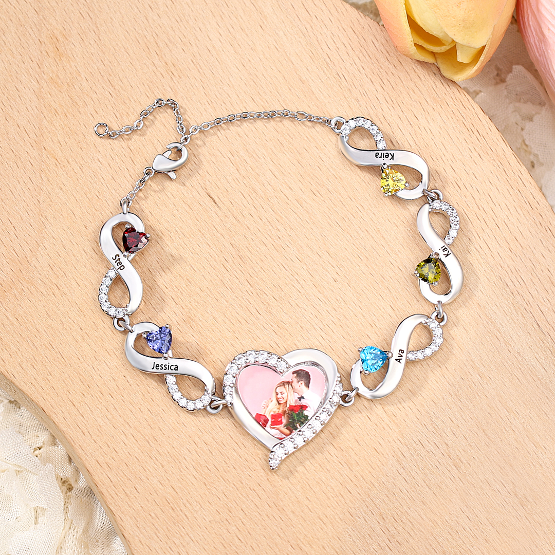 2-5 Birthstones & Names & Photo - Personalized Birthstone Beautiful Bracelet Gift for Mom