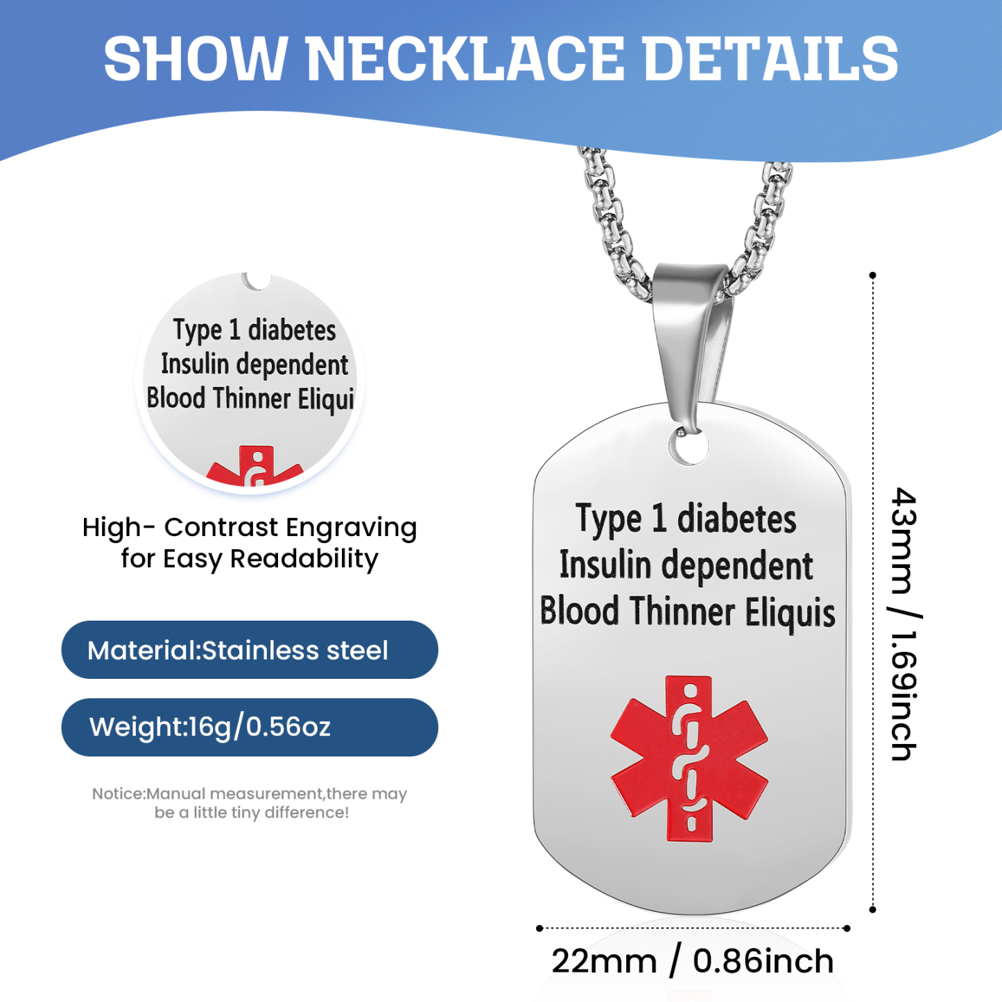 Personalised Medical Alert Necklace with Custom Engraving and Emergency Info Gift for Family | Jessemade