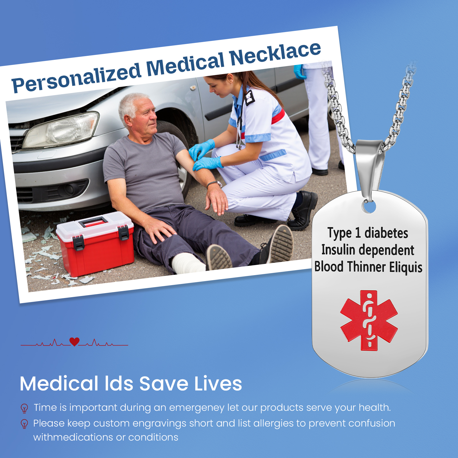 Personalised Medical Alert Necklace with Custom Engraving and Emergency Info Gift for Family | Jessemade