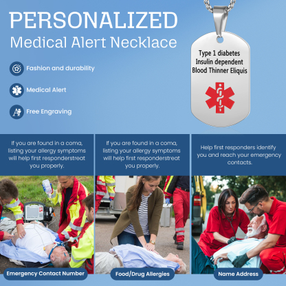 Personalised Medical Alert Necklace with Custom Engraving and Emergency Info Gift for Family | Jessemade