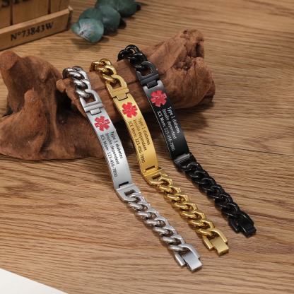 Custom Medical Alert ID Bracelet Practical Gift - Customized in the USA & Ships in 2 Days - for Dad, Mom, Grandpa, Grandma, Friend | Jessemade