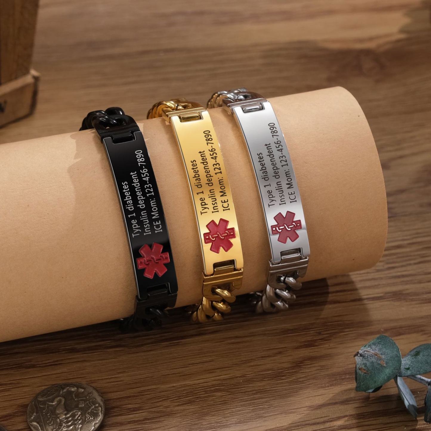 Custom Medical Alert ID Bracelet Practical Gift - Customized in the USA & Ships in 2 Days - for Dad, Mom, Grandpa, Grandma, Friend | Jessemade