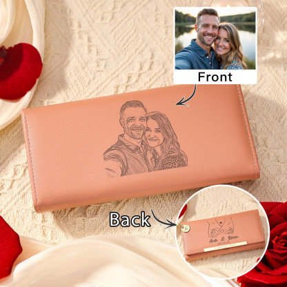Personalized Women’s Wallet – Custom Names, Photo, Date, Initial Charm & “Forever Lucky” Engraving – Valentine’s Day Gift for Her | Jessemade