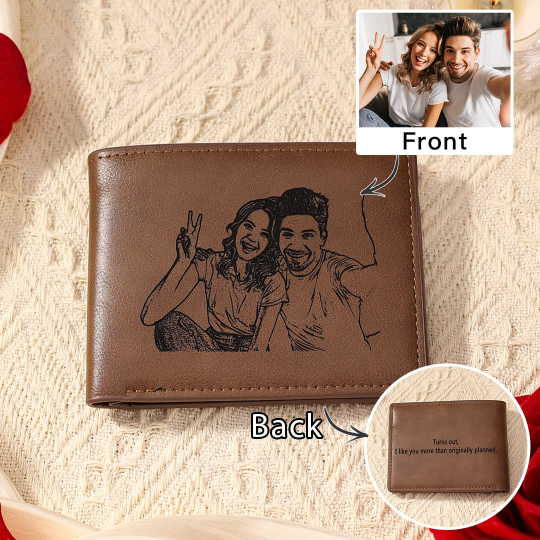Personalized Leather Wallet Engraved Photo Short Purse Gifts For Grandpa | Jessemade