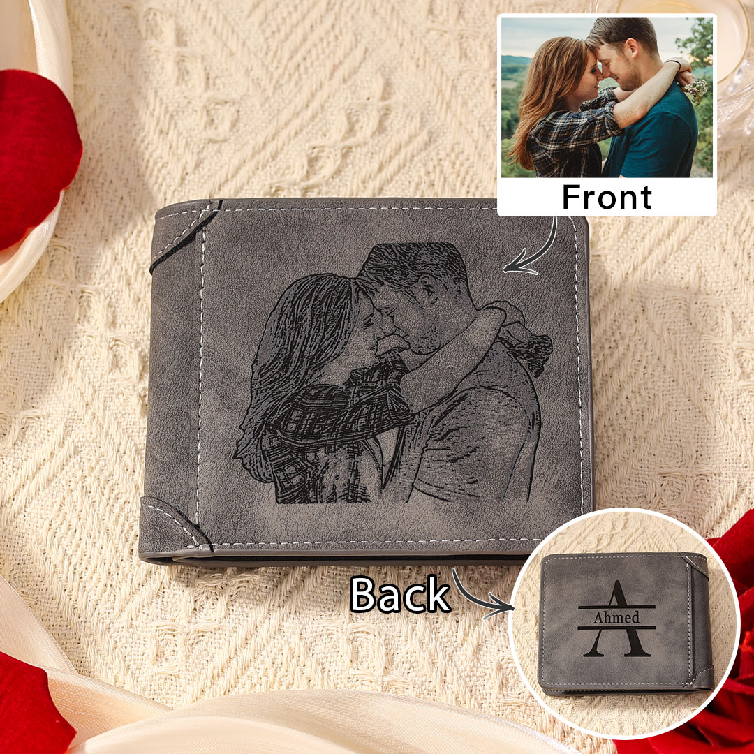 Personalized Men's Wallet with Custom Photo & Name & Letter PU Leather Wallet Couple Gift for Him | Jessemade