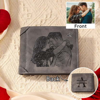 Personalized Men's Wallet with Custom Photo & Name & Letter PU Leather Wallet Couple Gift for Him | Jessemade