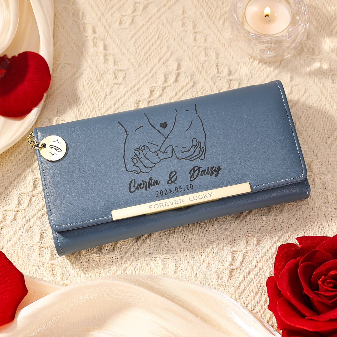 Personalized Women’s Wallet – Custom Names, Photo, Date, Initial Charm & “Forever Lucky” Engraving – Valentine’s Day Gift for Her | Jessemade