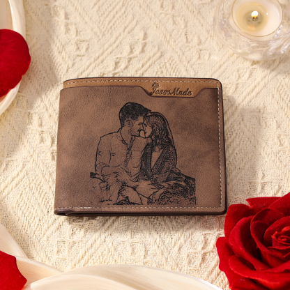 Personalized Leather Wallet Engraved Photo Short Purse Custom Folding Wallet Gifts For Him