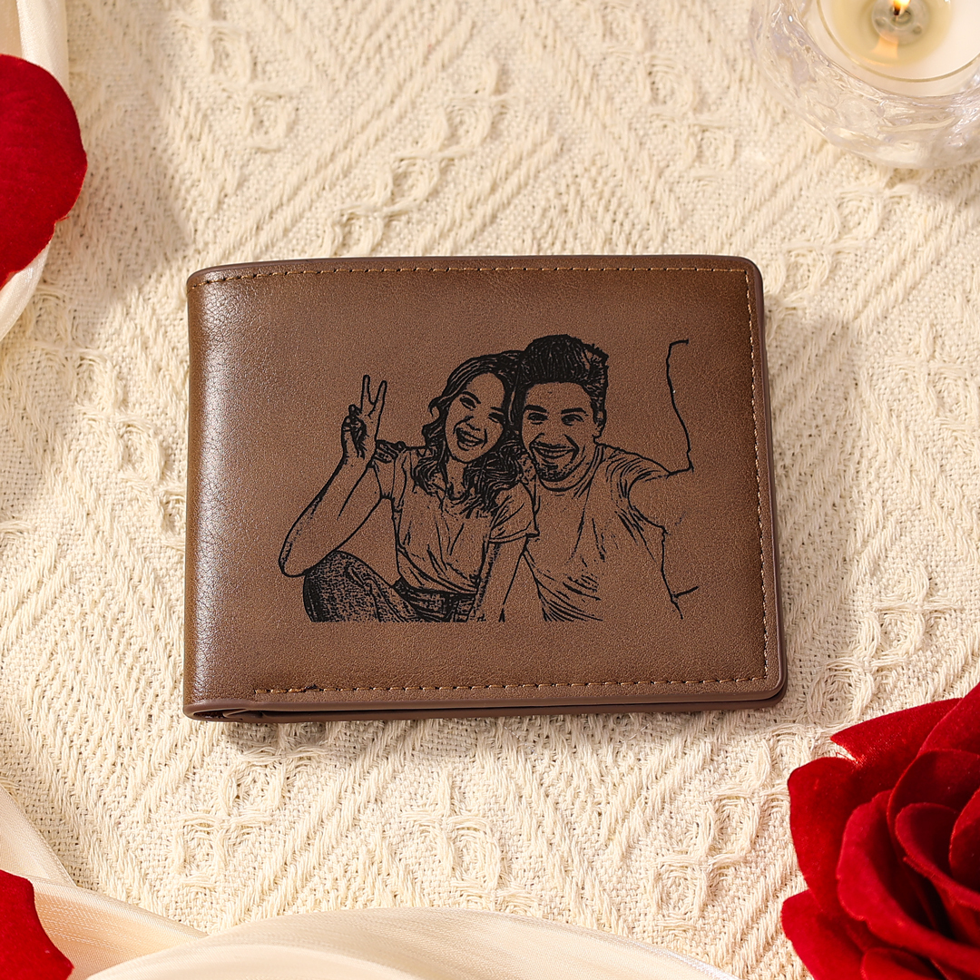 Personalized Leather Wallet Engraved Photo Short Purse Gifts For Grandpa | Jessemade