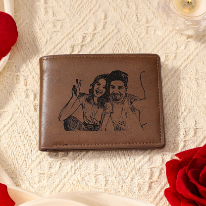 Personalized Leather Wallet Engraved Photo Short Purse Gifts For Grandpa | Jessemade