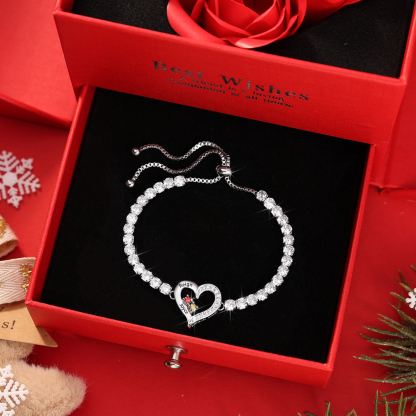 Personalized Heart Bracelet with 2-4 Names & CZ Birthstones – Custom Rhodium Plated Gift for Her | Jessemade