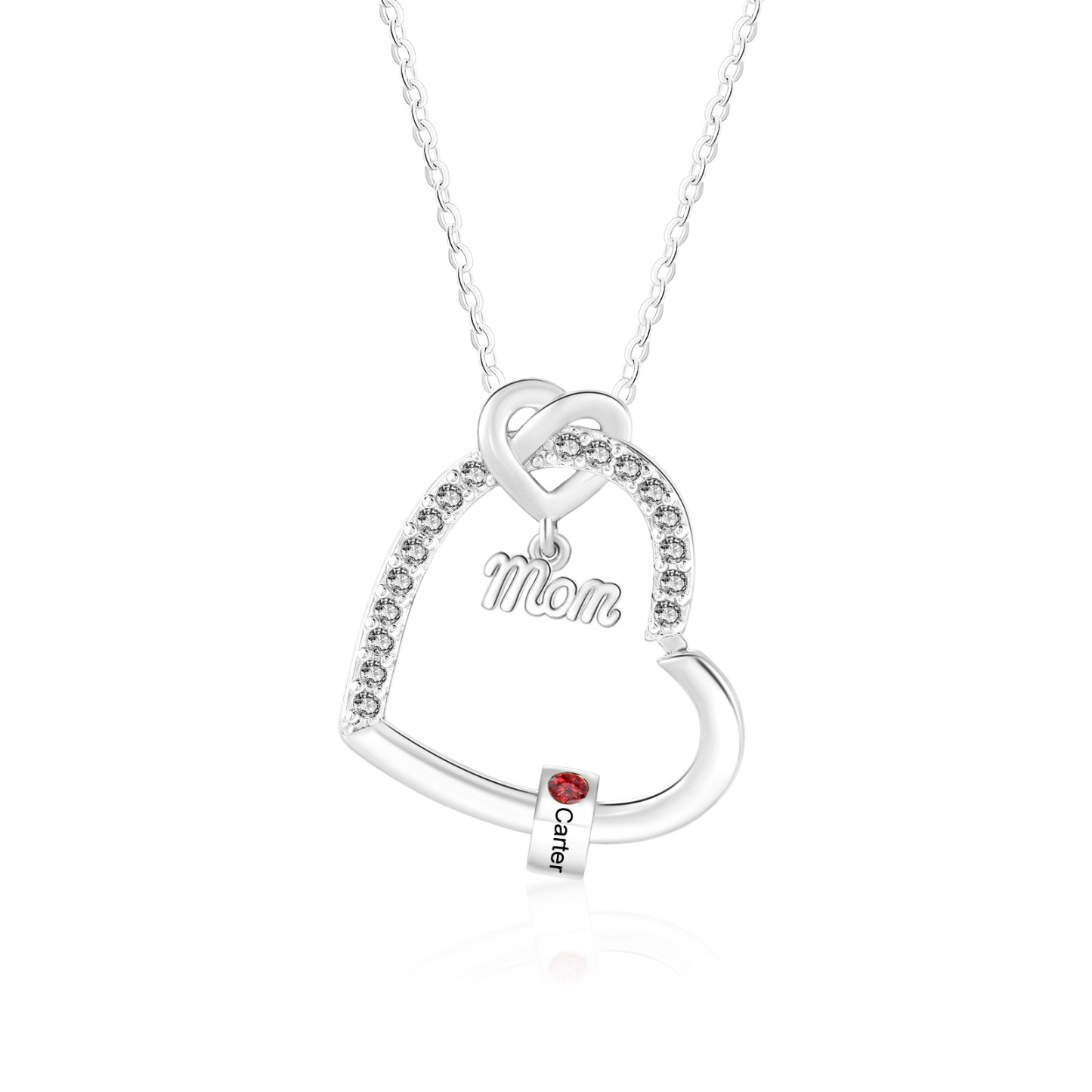 Personalized Mom heart necklace with birthstone and 1-5 names