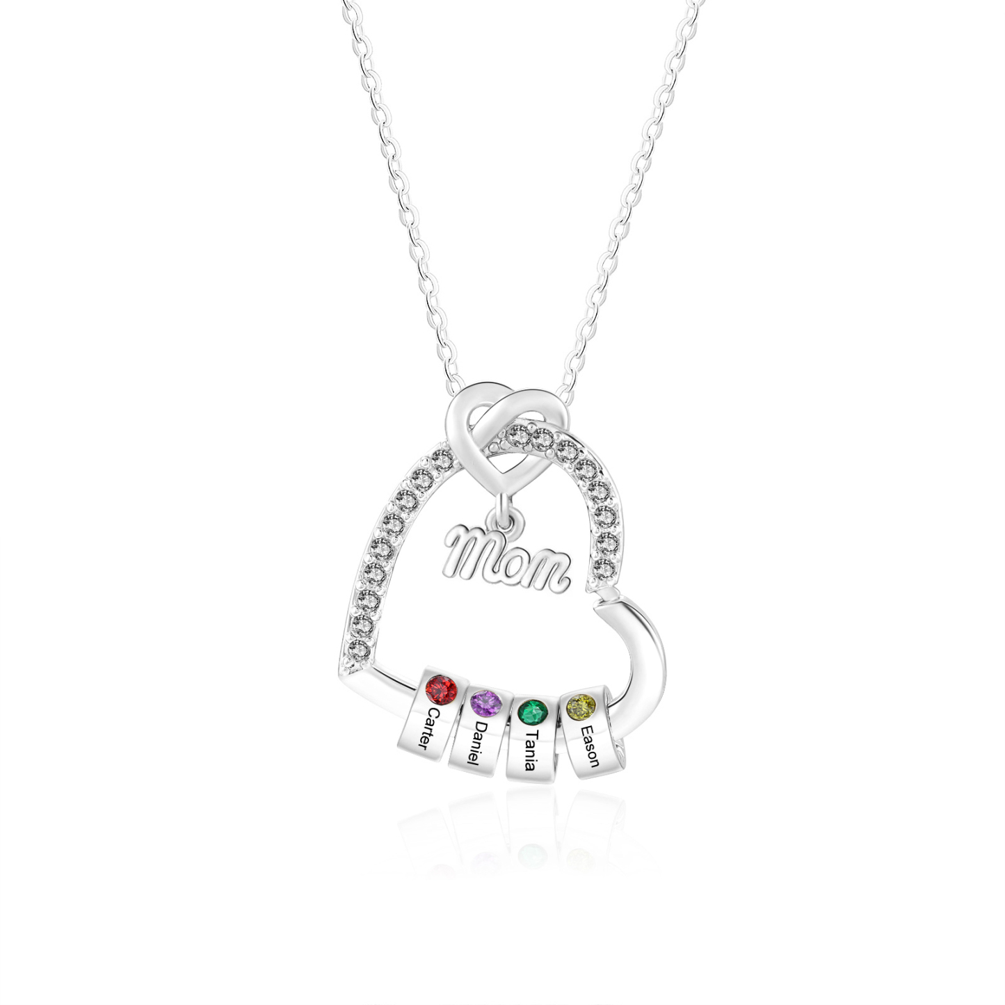 Personalized Mom heart necklace with birthstone and 1-5 names