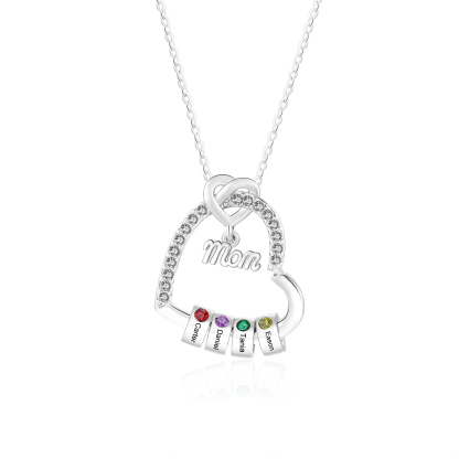 Personalized Mom heart necklace with birthstone and 1-5 names