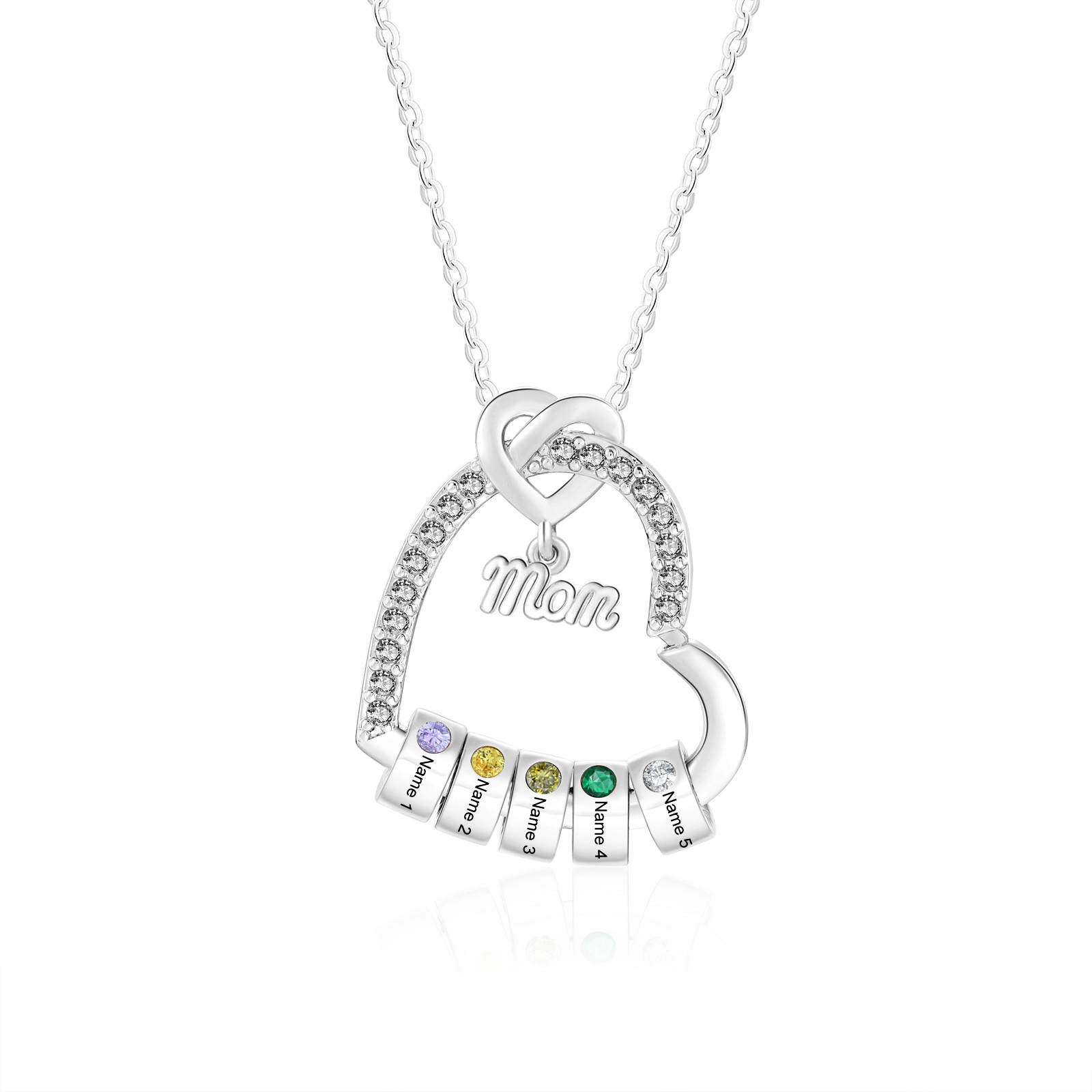 Personalized Mom heart necklace with birthstone and 1-5 names