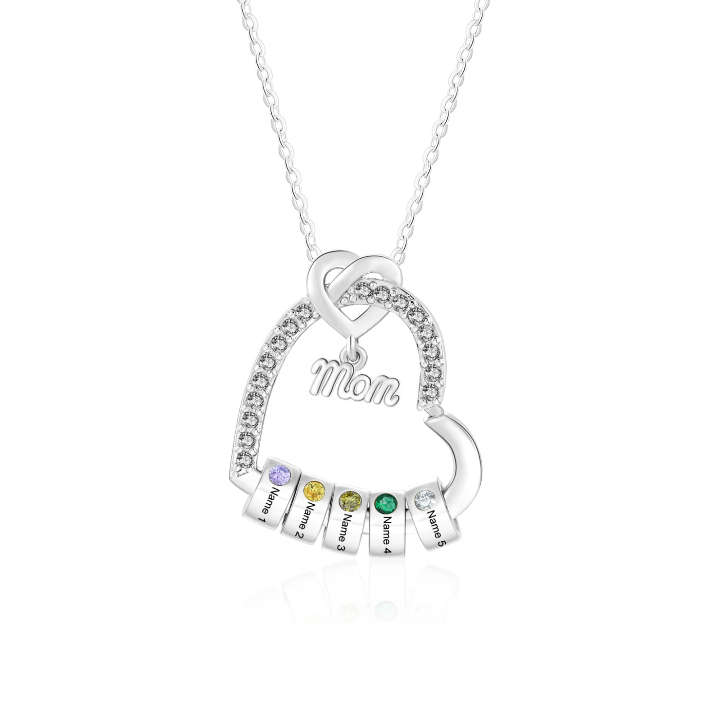 Personalized Mom heart necklace with birthstone and 1-5 names