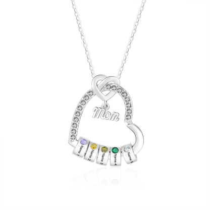 Personalized Mom heart necklace with birthstone and 1-5 names